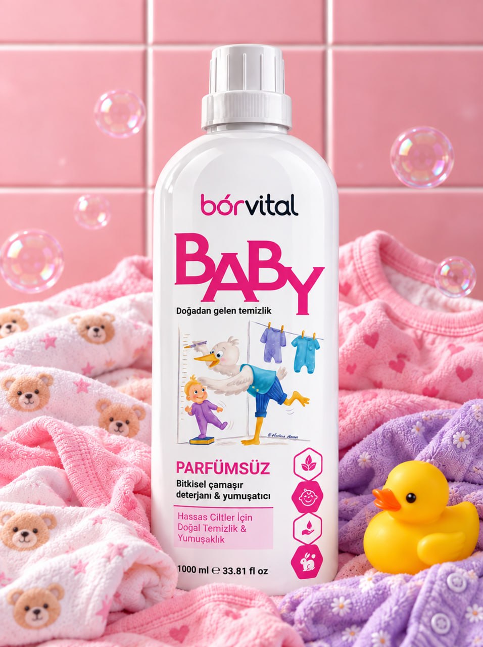 Borvital Baby – Parfümsüz Bitkisel Çamaşır Deterjanı & Yumuşatıcı | 1000 ml